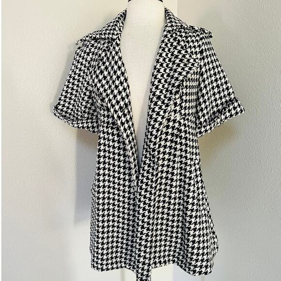 Houndstooth Short Sleeve Statement Coat Black And White Size Small - Picture 3 of 10